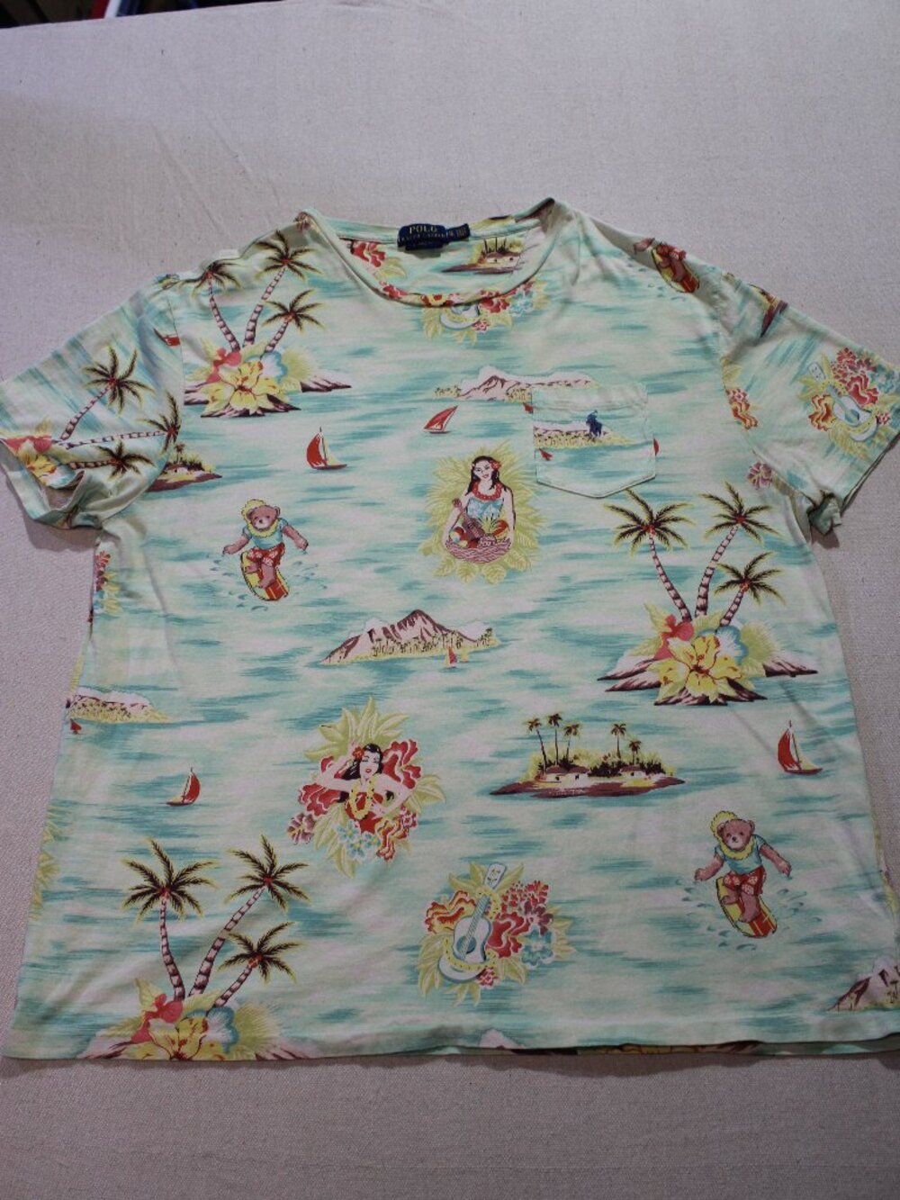 Polo Ralph Lauren Men's Classic Fit Tropical Hawaiian Print Pocket Tshirt, Sz XL